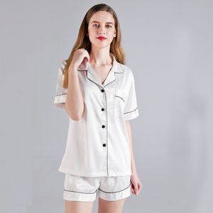 🌟Sold Out🌟Silk Satin Pajamas Women, Short Sleeve Silk Pjs for Women Set
